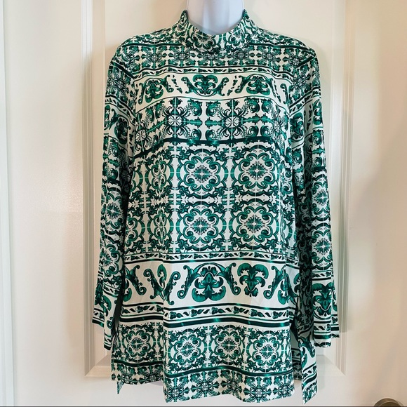 H&M Green & White Paisley Print Top Size 6 - Picture 3 of 9